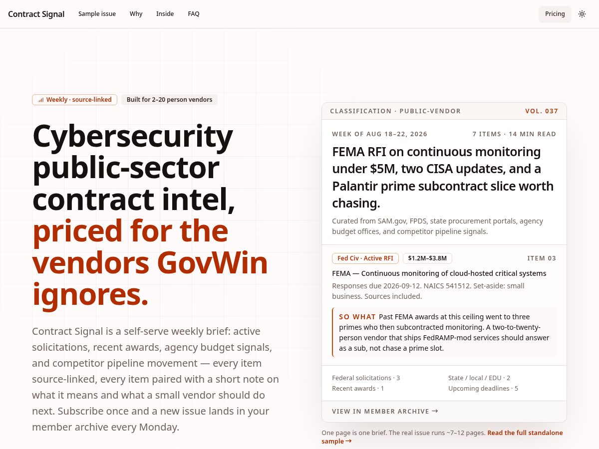 Landing-page snapshot of contractsignalhq.com