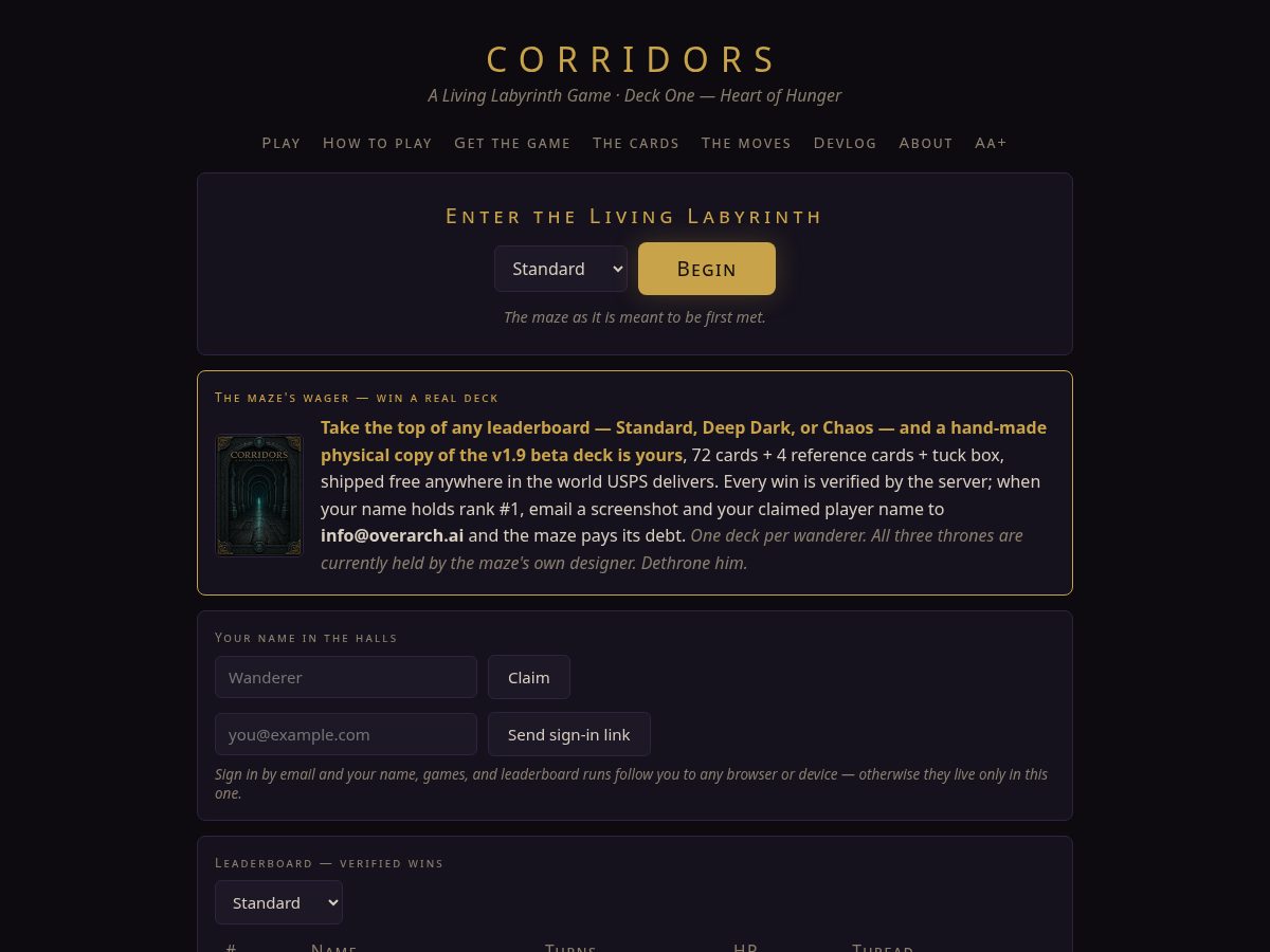 Landing-page snapshot of corridors.game