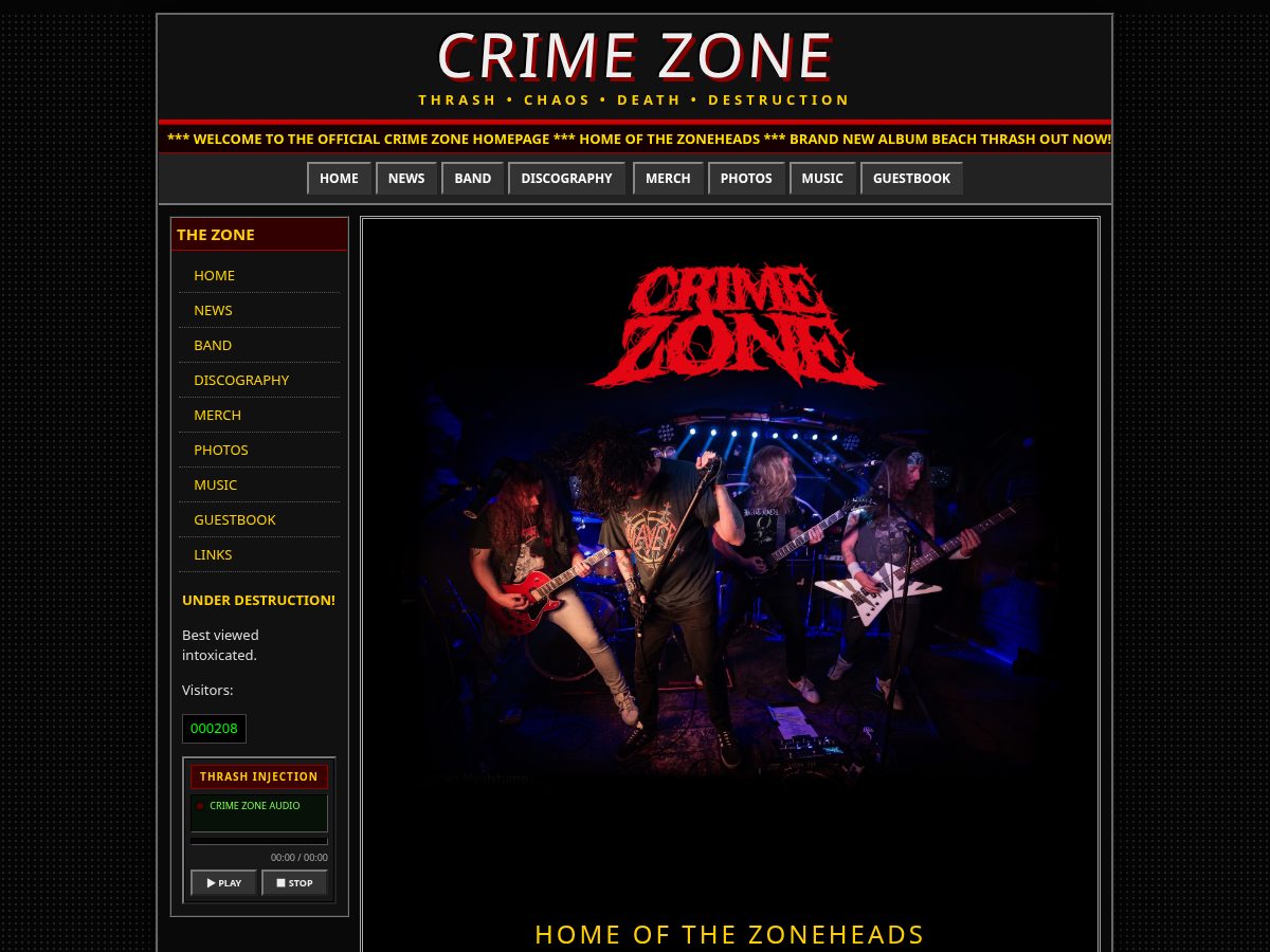 Landing-page snapshot of crimezonefromhell.com