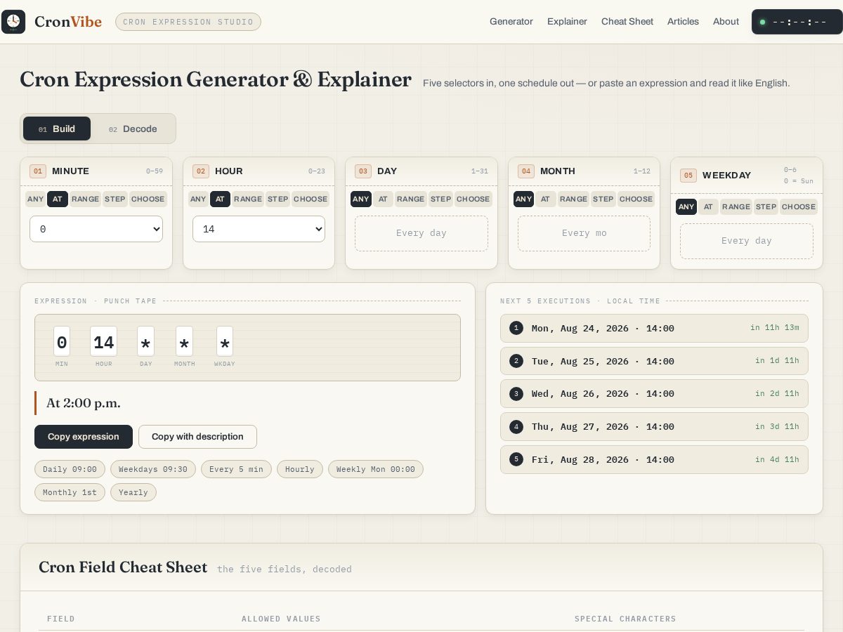 Landing-page snapshot of cronvibe.com
