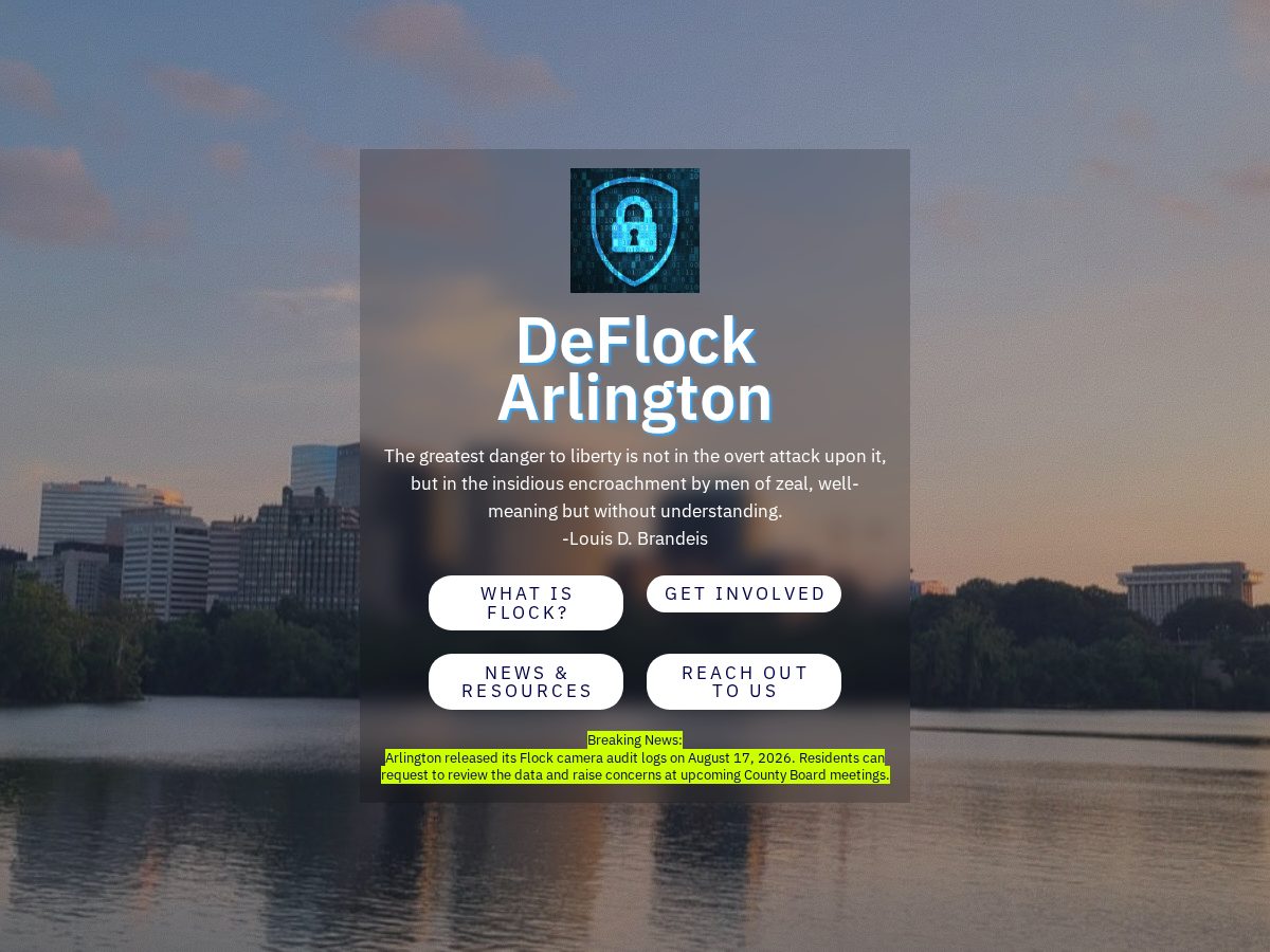 Landing-page snapshot of deflockarlington.com
