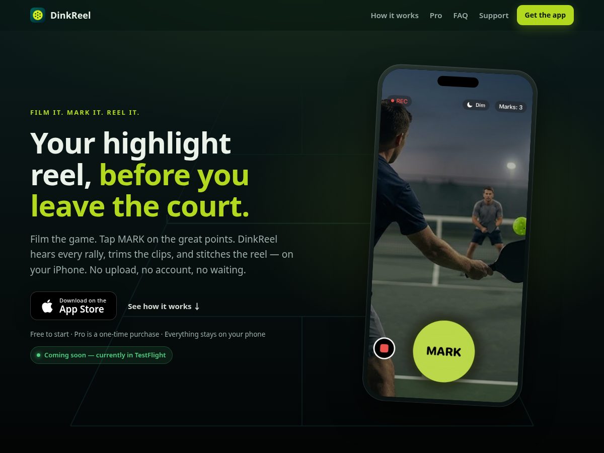 Landing-page snapshot of dinkreel.com