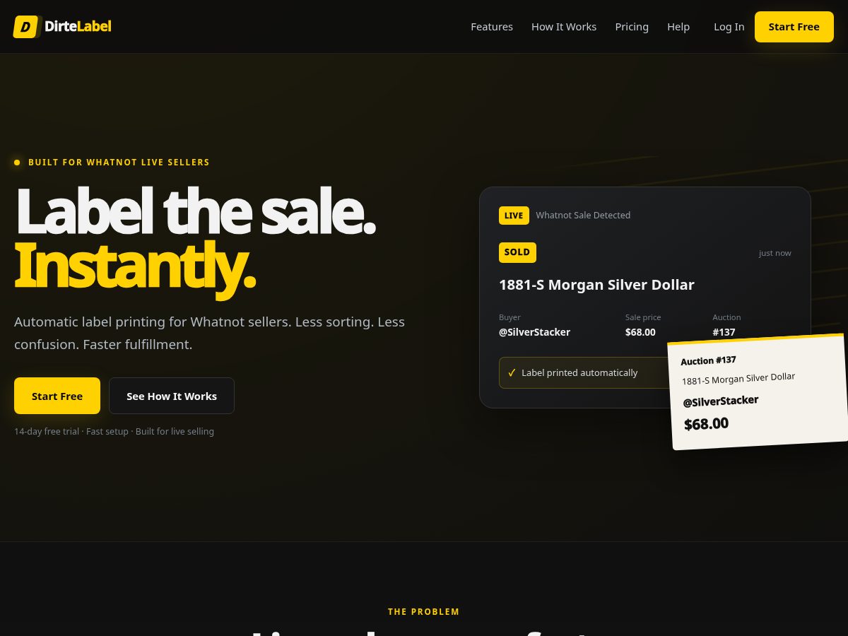 Landing-page snapshot of dirtelabel.com