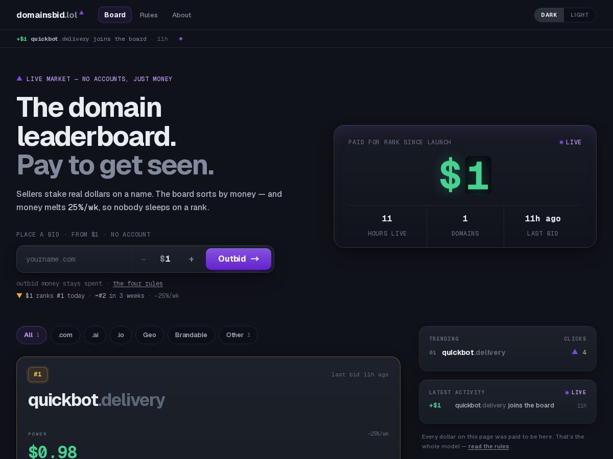 Landing-page snapshot of domainsbid.lol