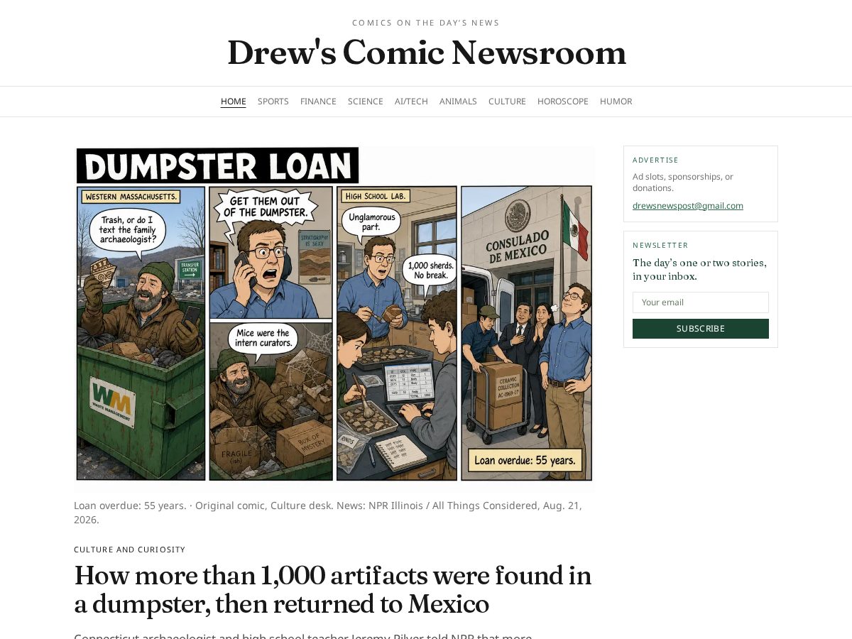 Landing-page snapshot of drewscomicnewsroom.com