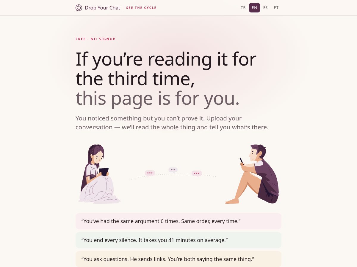 Landing-page snapshot of dropyourchat.com