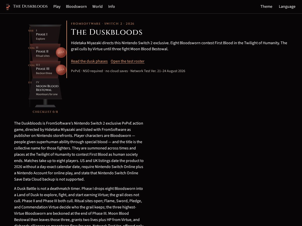 Landing-page snapshot of duskbloods.info