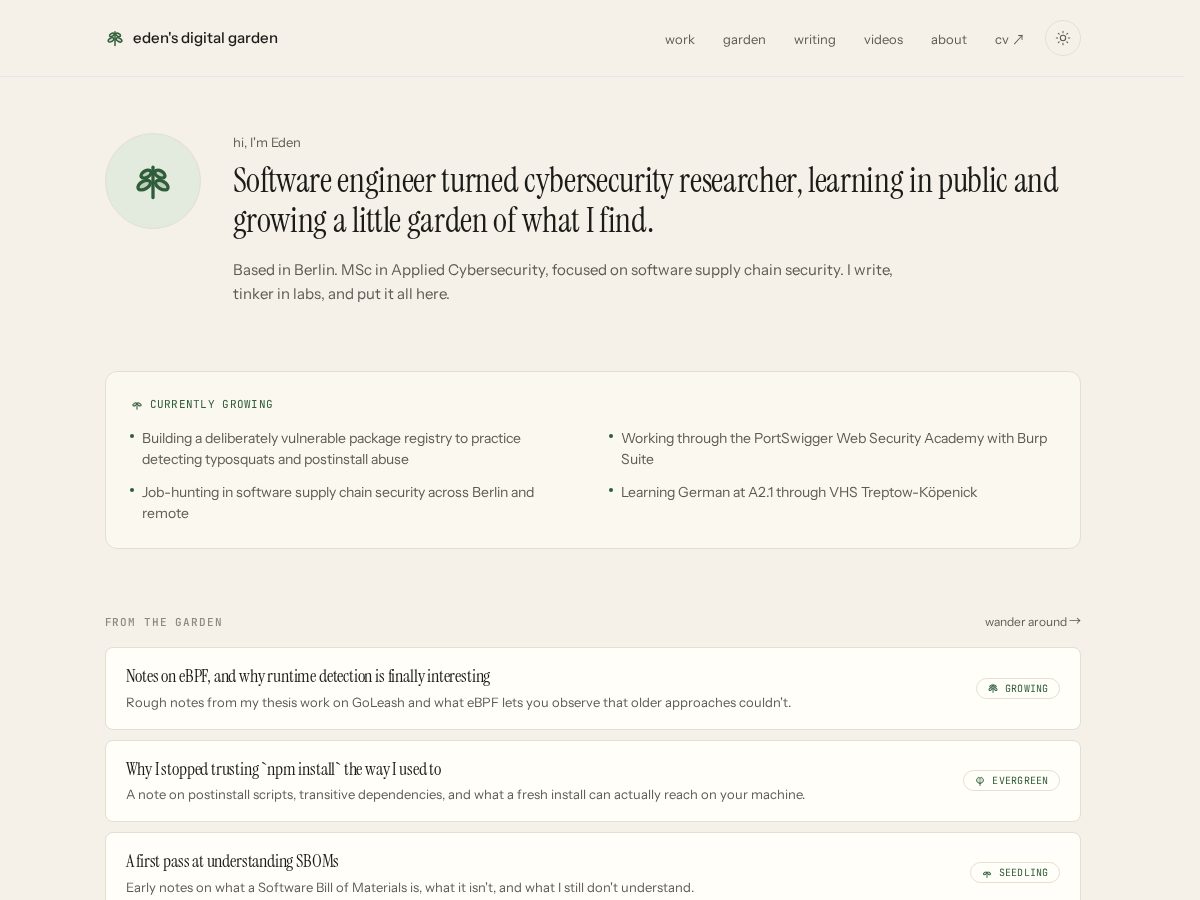 Landing-page snapshot of edensdigitalgarden.com