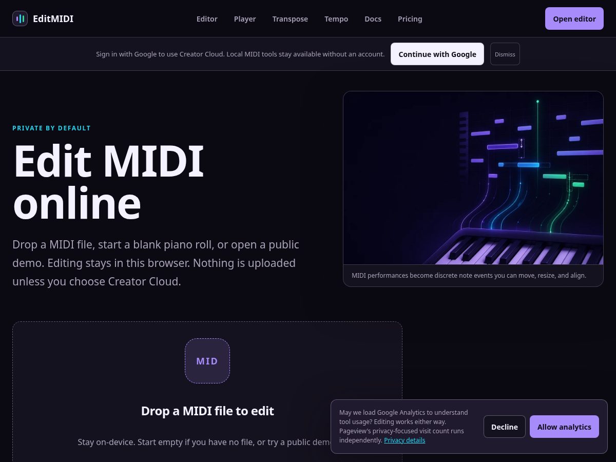 Landing-page snapshot of editmidi.com