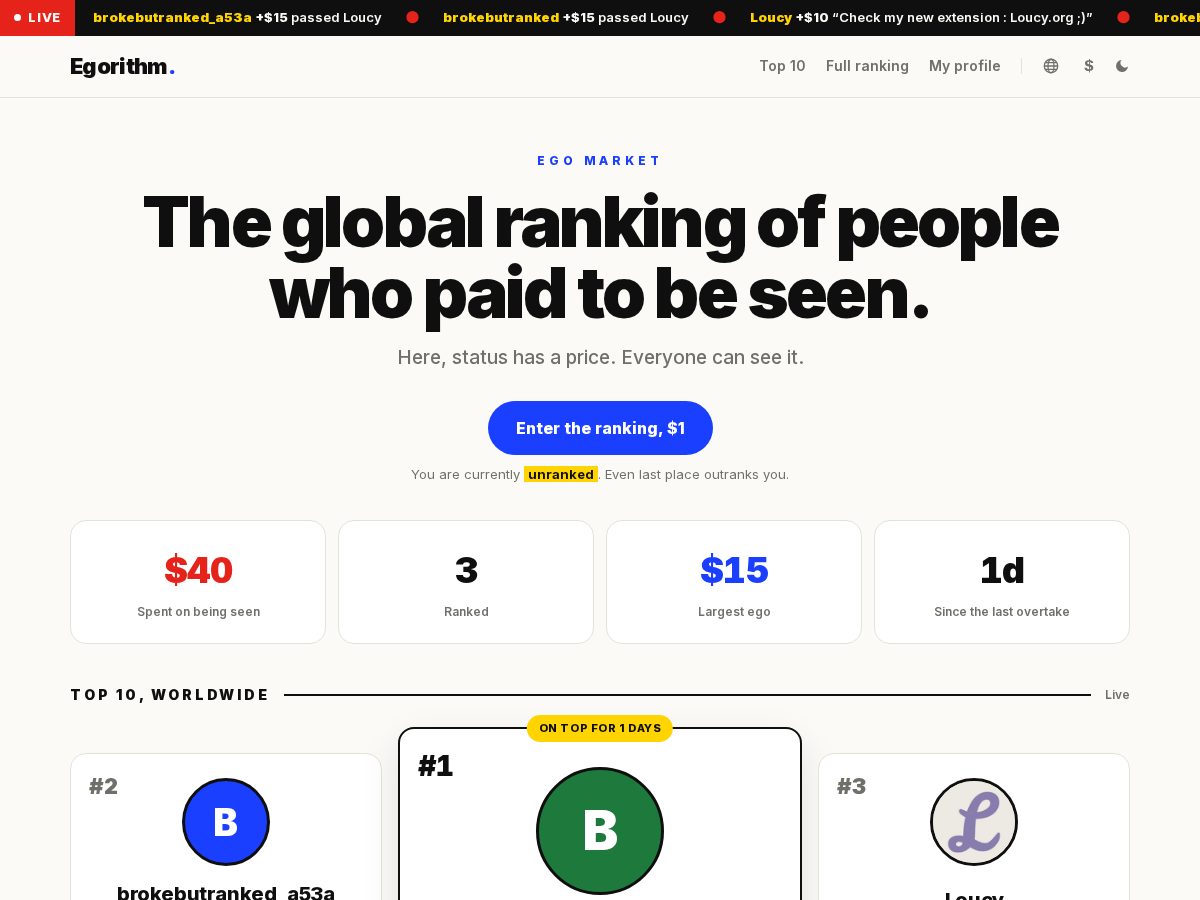 Landing-page snapshot of egorithm.live