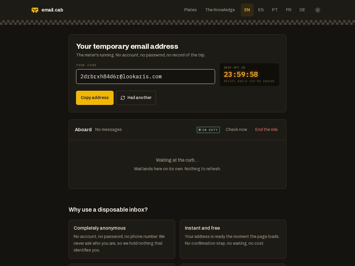 Landing-page snapshot of email.cab