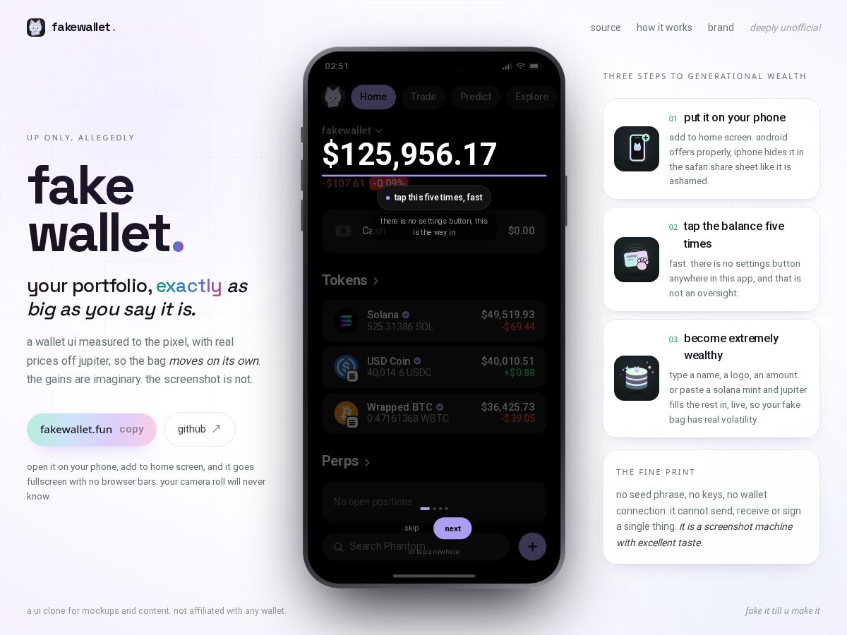 Landing-page snapshot of fakewallet.fun