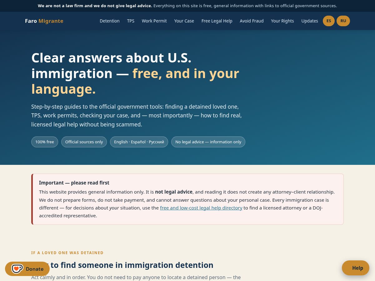 Landing-page snapshot of faromigrante.com