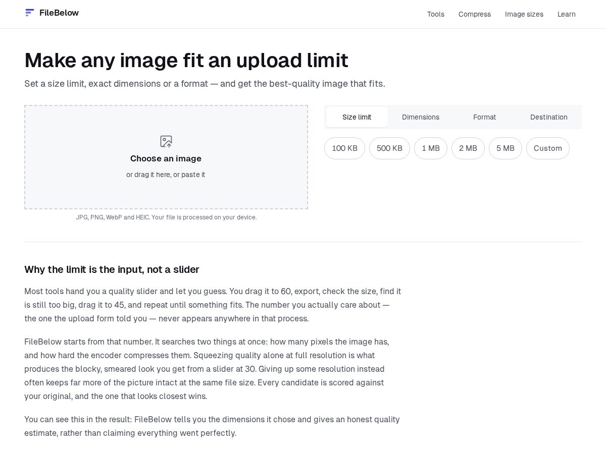 Landing-page snapshot of filebelow.com