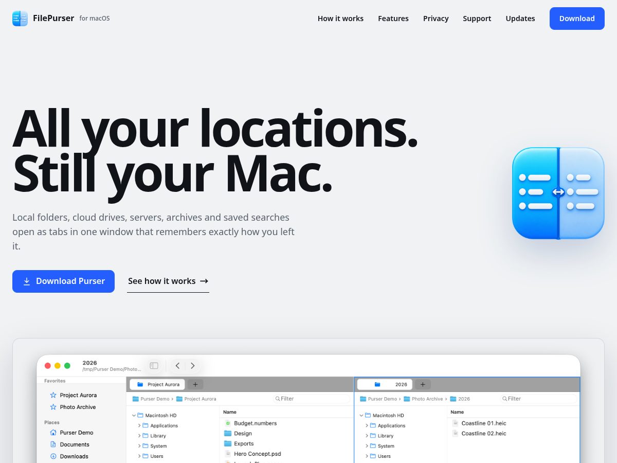 Landing-page snapshot of filepurser.com