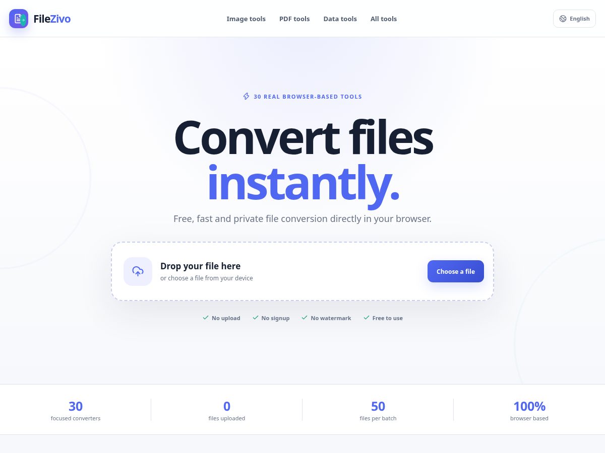 Landing-page snapshot of filezivo.com