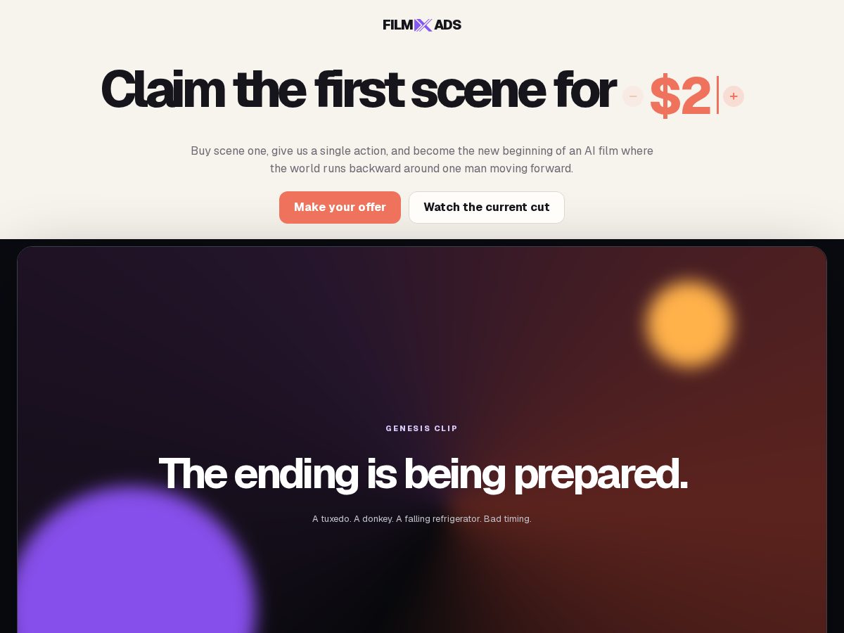 Landing-page snapshot of filmxads.com