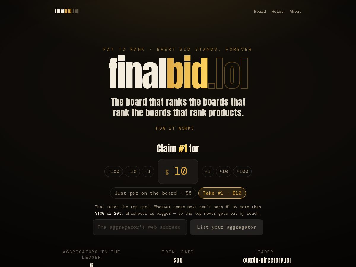 Landing-page snapshot of finalbid.lol