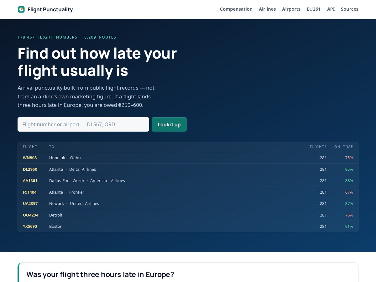 Landing-page snapshot of flightpunctuality.online
