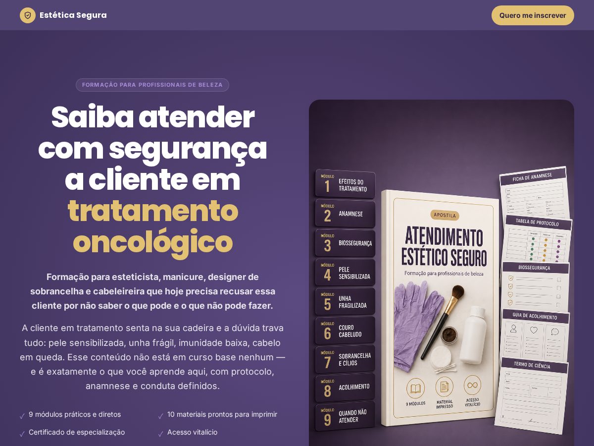 Landing-page snapshot of formacaoesteticasegura.shop