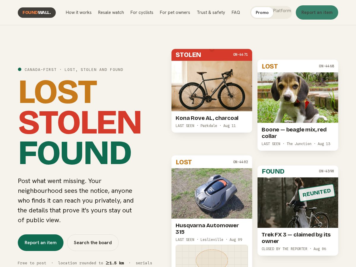 Landing-page snapshot of foundwall.com