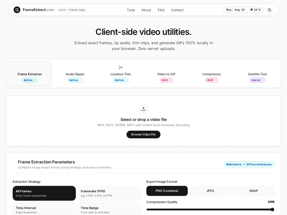Landing-page snapshot of frameextract.com
