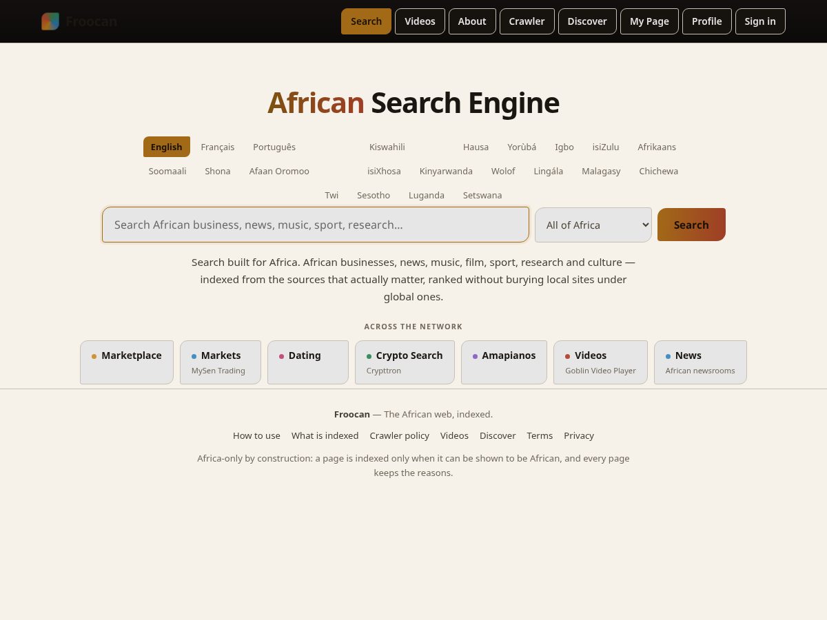 Landing-page snapshot of froocan.com