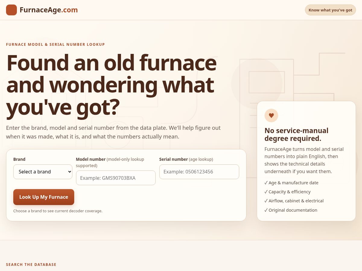 Landing-page snapshot of furnaceage.com