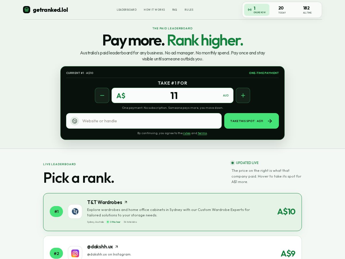 Landing-page snapshot of getranked.lol