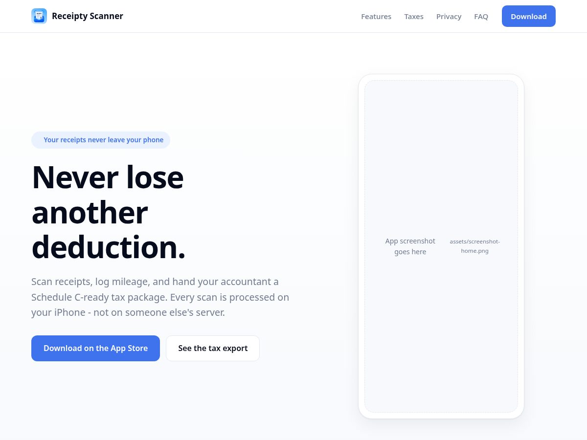 Landing-page snapshot of getreceipty.com