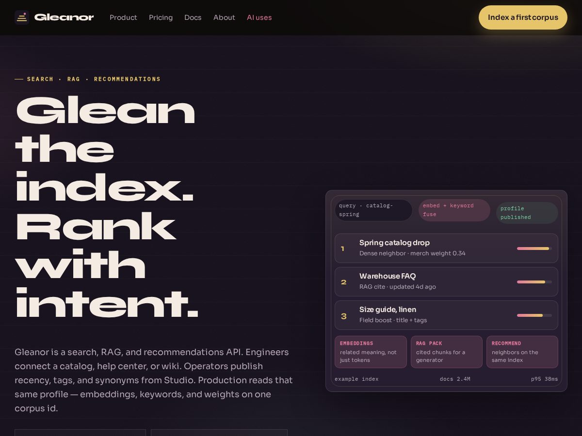 Landing-page snapshot of gleanor.biz