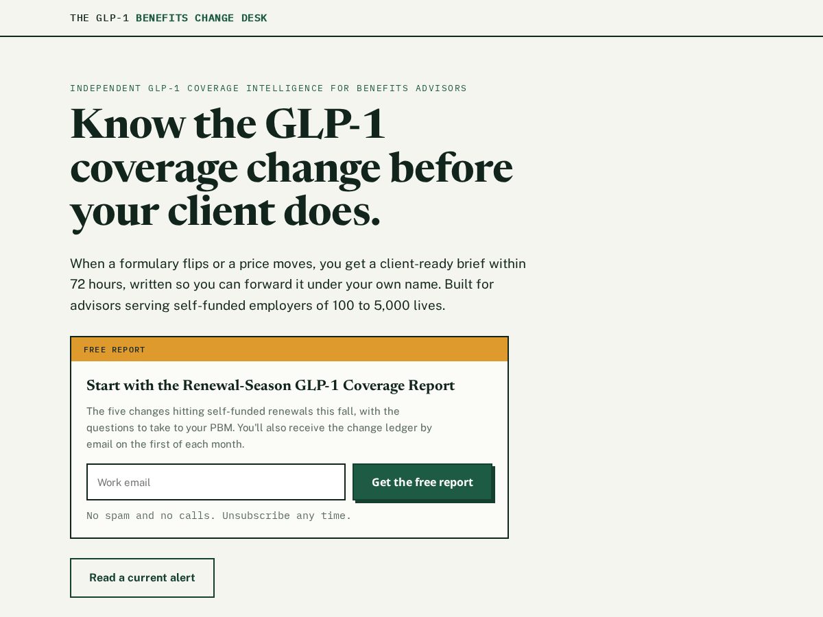 Landing-page snapshot of glp1benefitsintel.com
