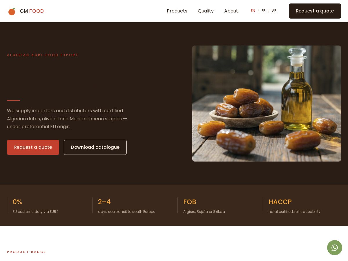 Landing-page snapshot of gmfoodexport.com