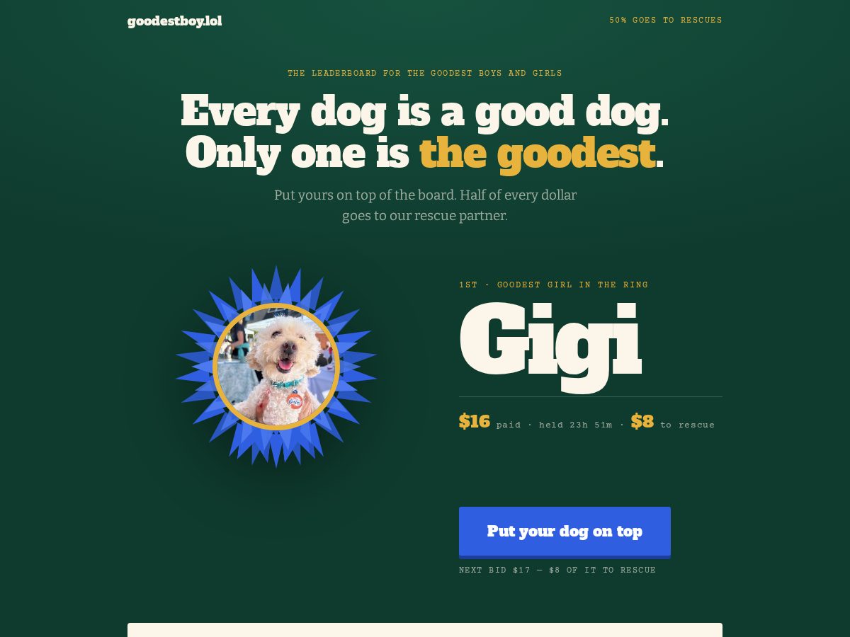 Landing-page snapshot of goodestboy.lol
