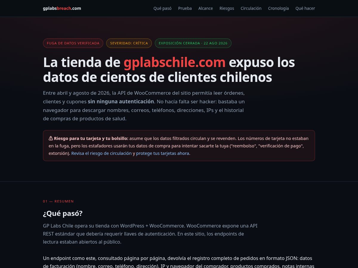 Landing-page snapshot of gplabsbreach.com