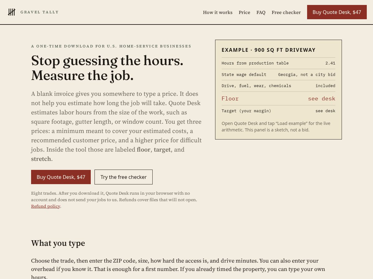 Landing-page snapshot of graveltally.com