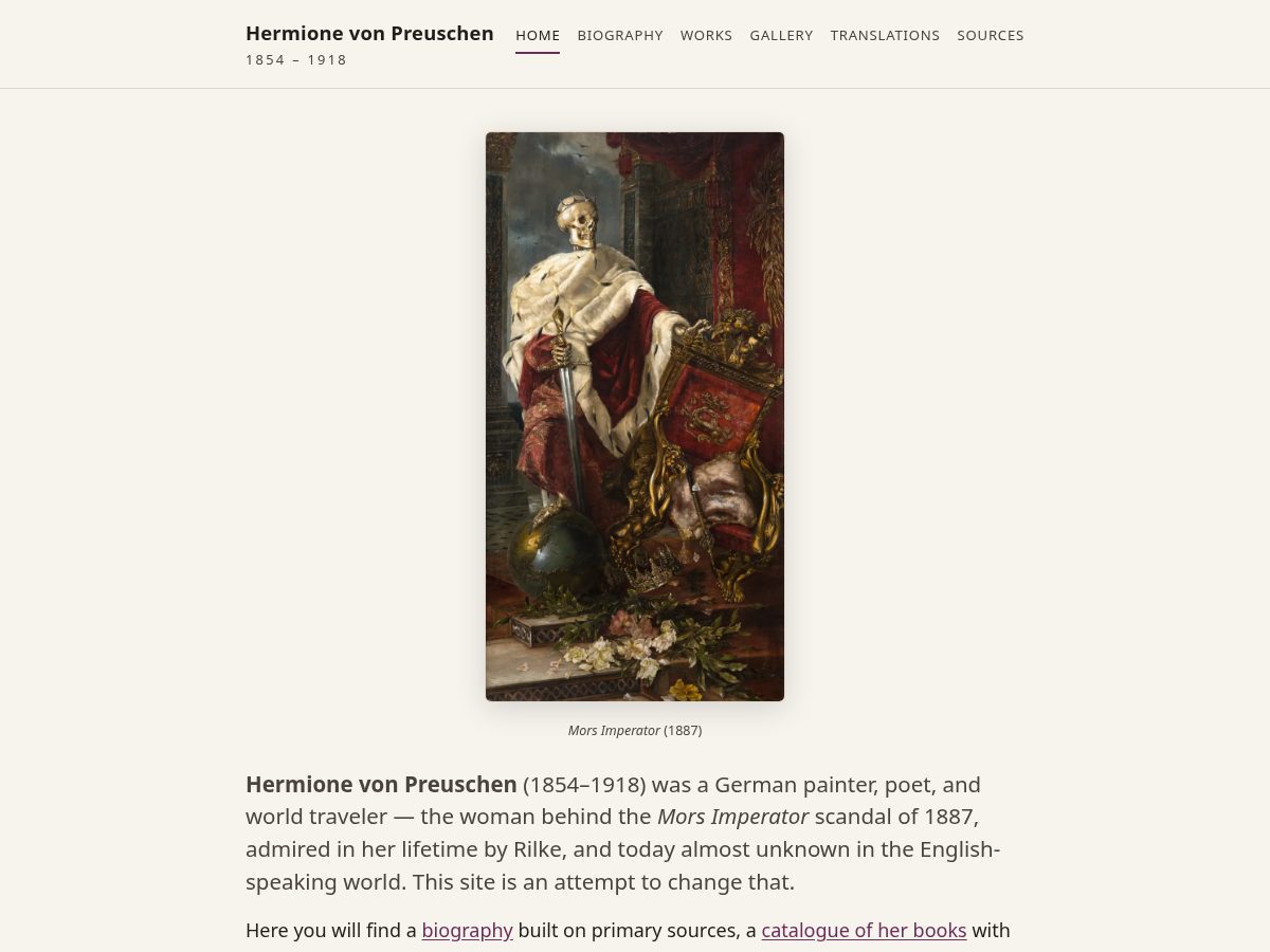 Landing-page snapshot of hermionevonpreuschen.com