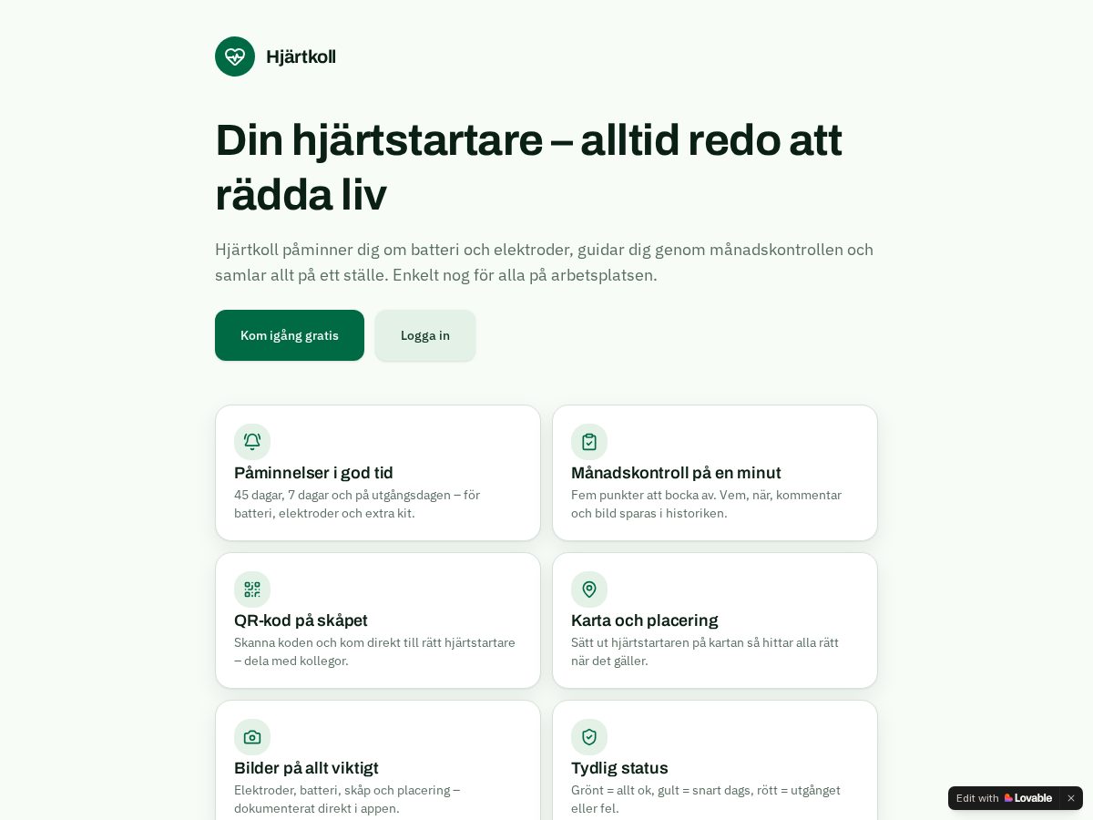 Landing-page snapshot of hjartstartarkontroll.com