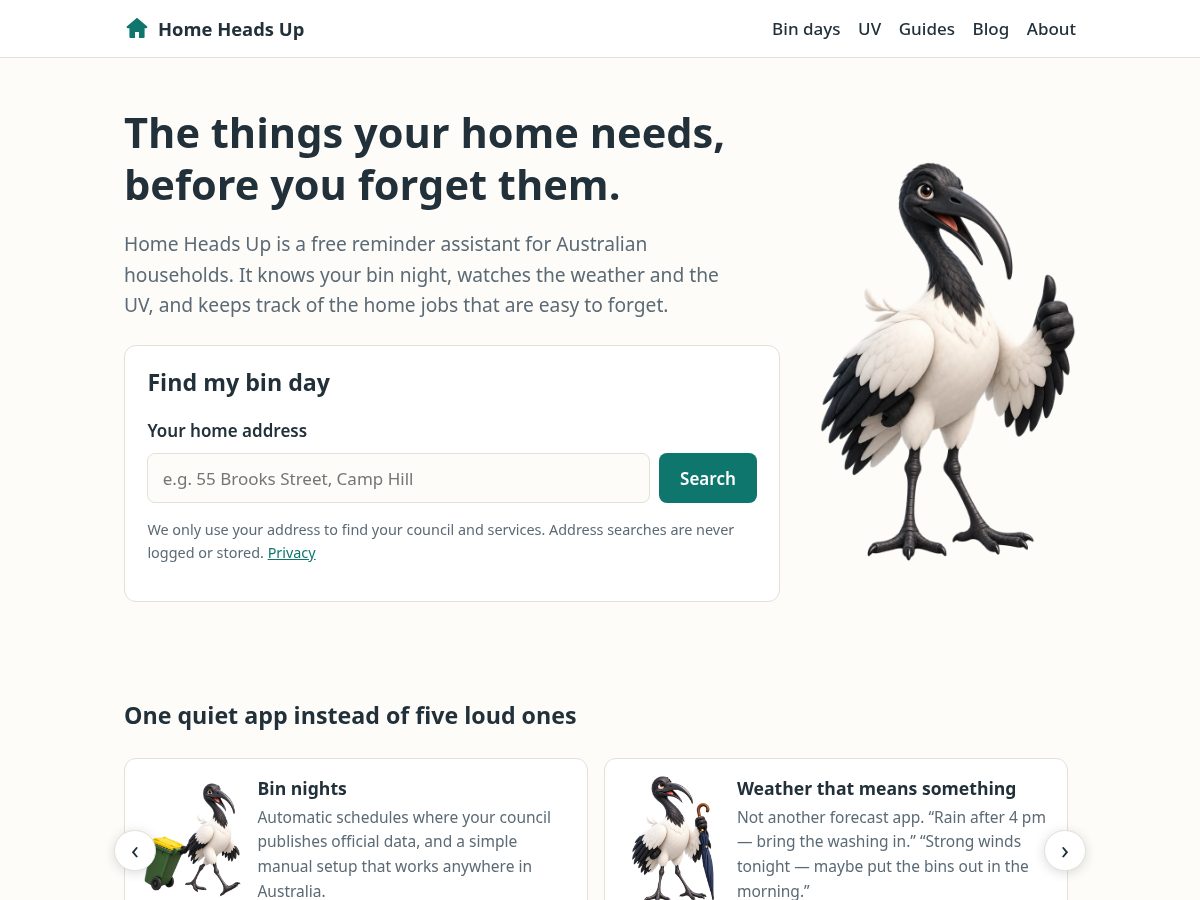 Landing-page snapshot of homeheadsup.com