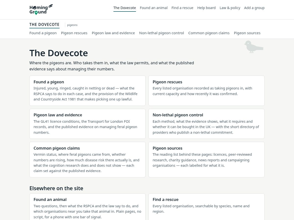 Landing-page snapshot of homingground.com