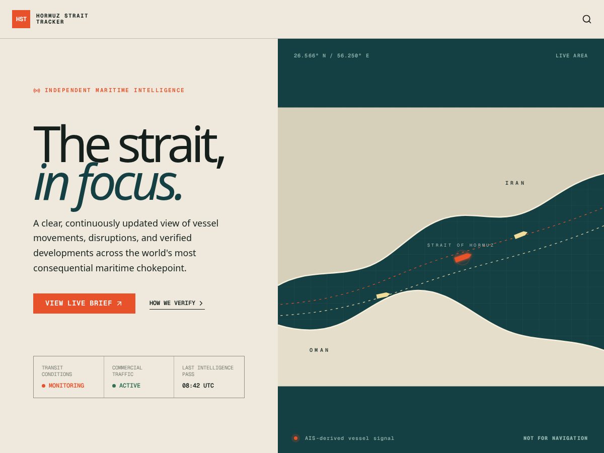 Landing-page snapshot of hormuzstraittracker.com