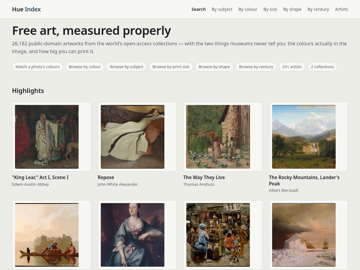 Landing-page snapshot of hue-index.com
