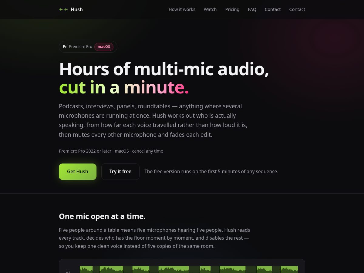 Landing-page snapshot of hushforpremiere.com