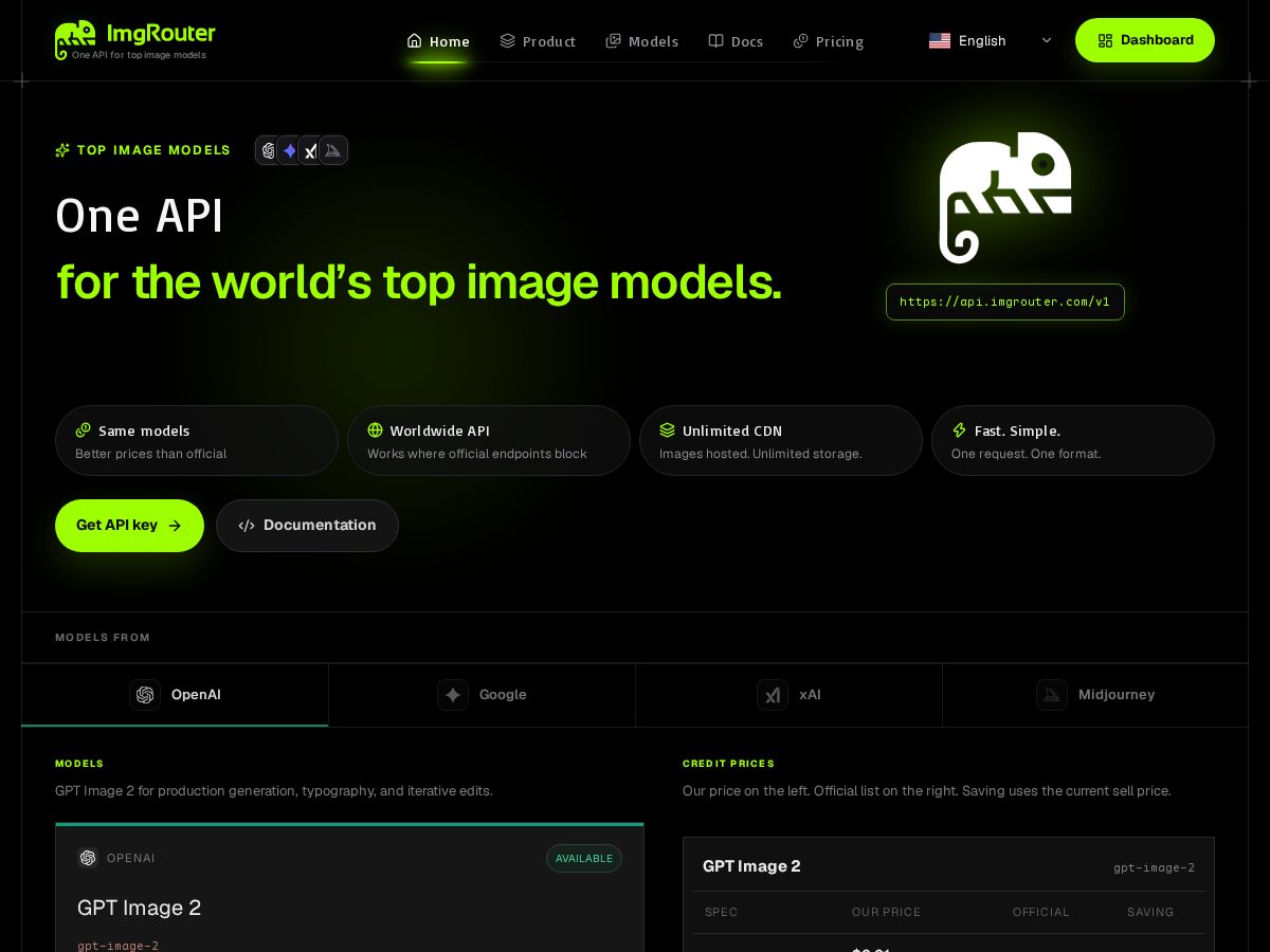 Landing-page snapshot of imgrouter.com