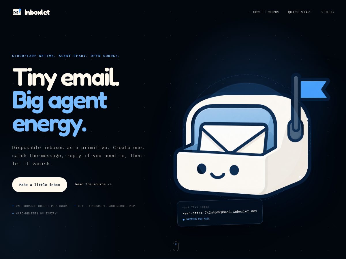 Landing-page snapshot of inboxlet.dev