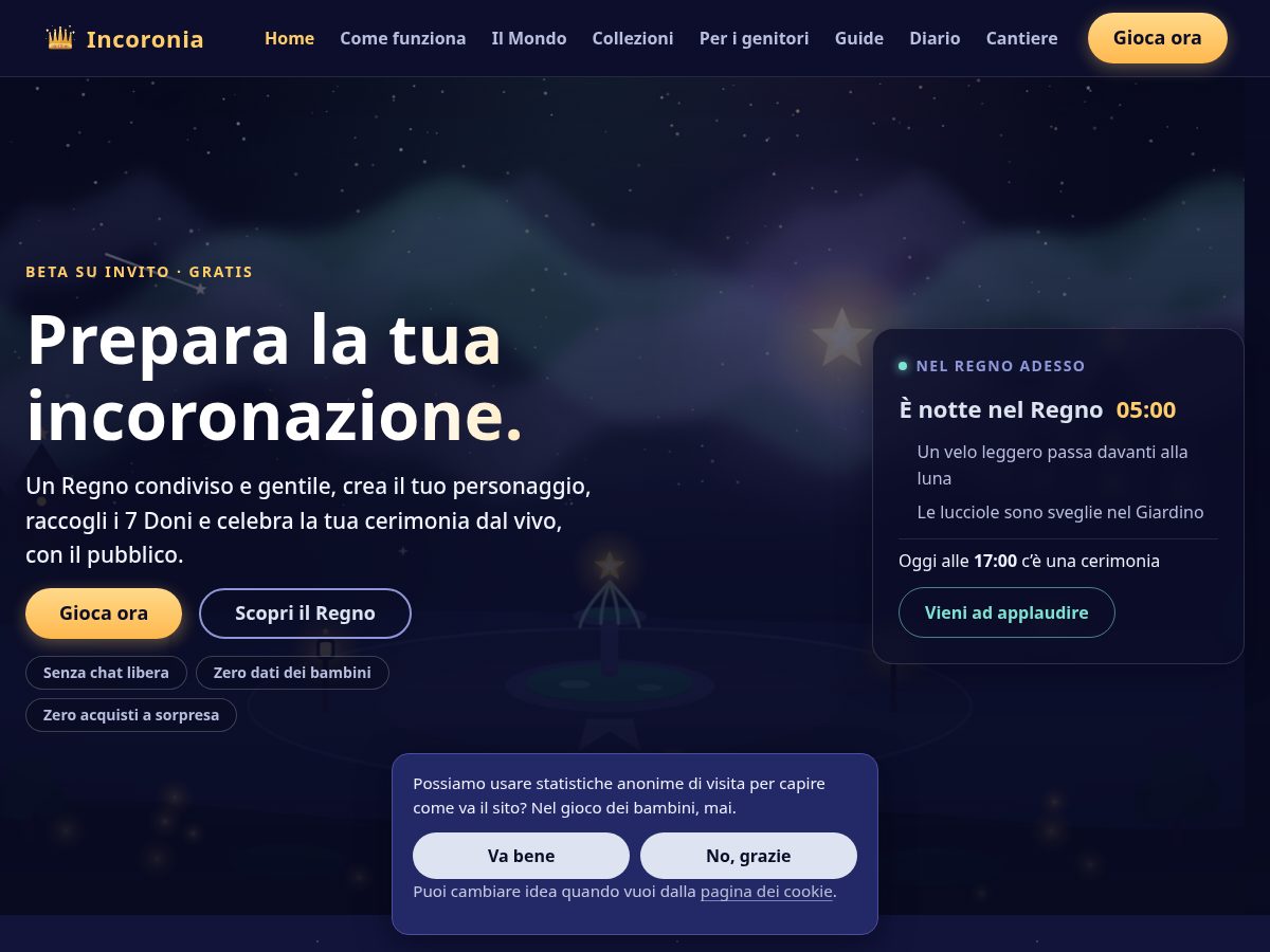 Landing-page snapshot of incoronia.com