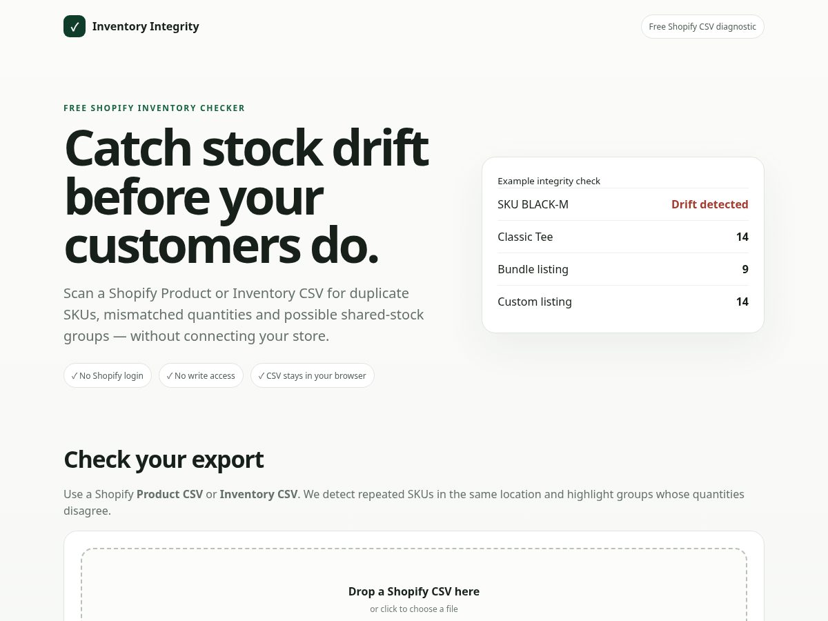 Landing-page snapshot of inventoryintegrity.com
