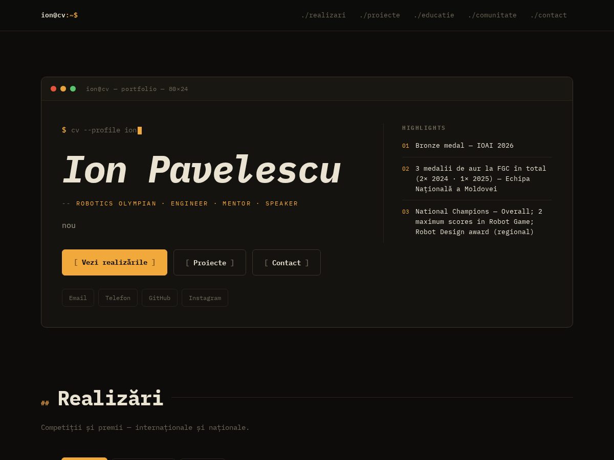 Landing-page snapshot of ionpavelescu.engineer