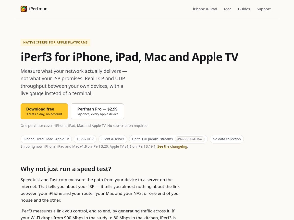 Landing-page snapshot of iperfman.com