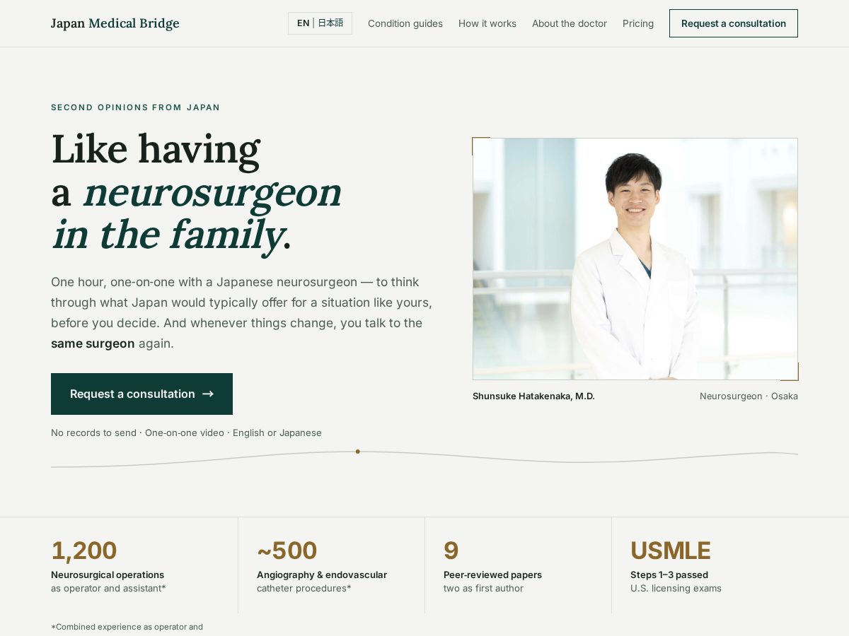 Landing-page snapshot of japanmedicalbridge.com